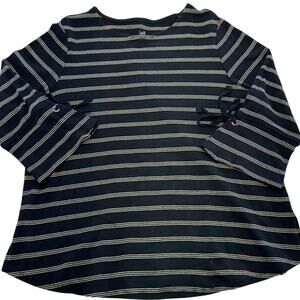 J.Jill Top Womens Medium Petite Black Striped Tie Sleeve Tee Pima Cotton